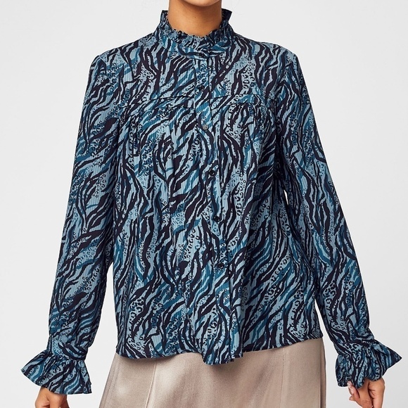 Anthropologie See U Soon Green Black Animal Print Blouse - Size Small - Picture 3 of 16